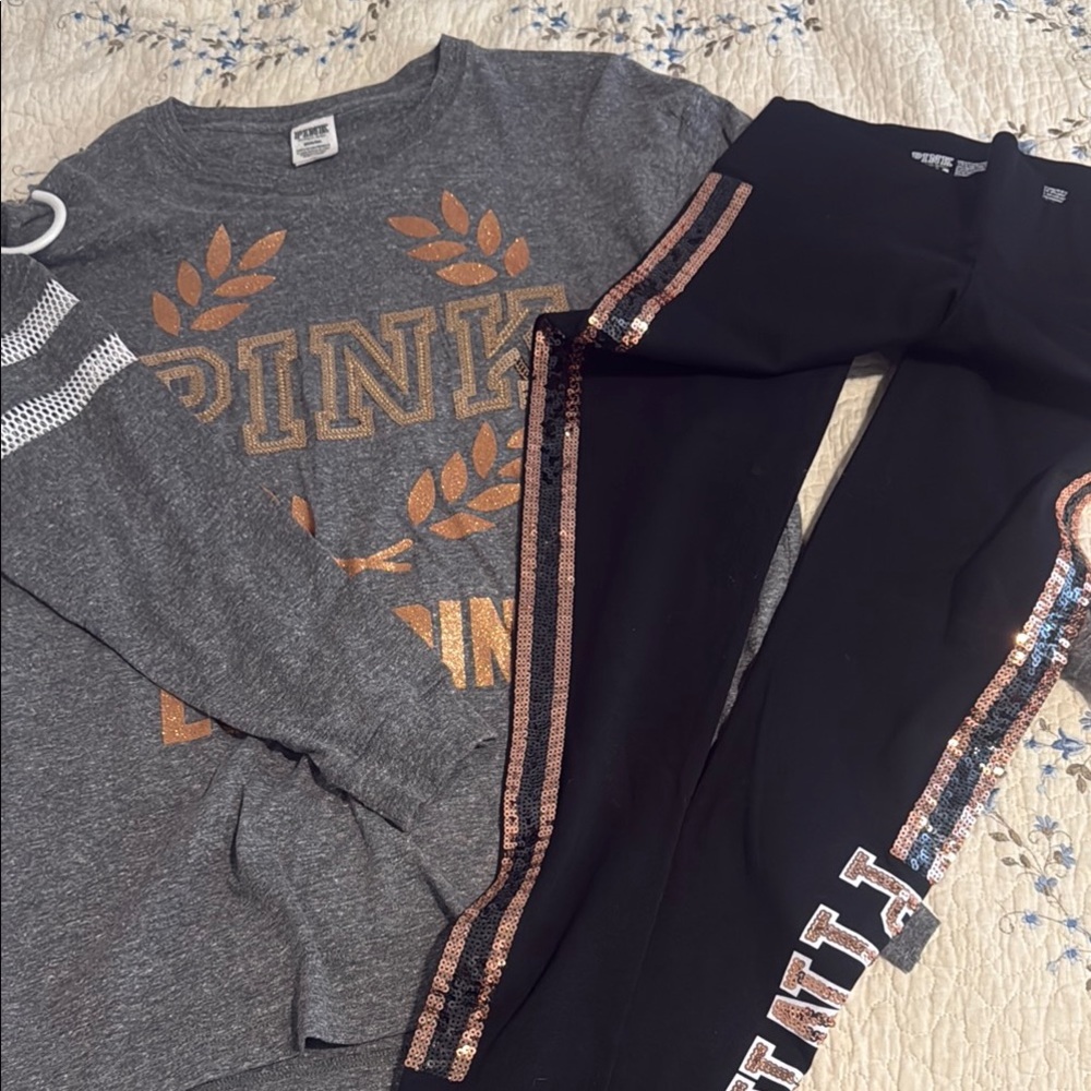 PINK Victoria's Secret Gray and Black Set with Gold Accents